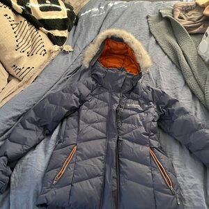 Columbia Women's Navy Puffer Jacket with Orange Lining